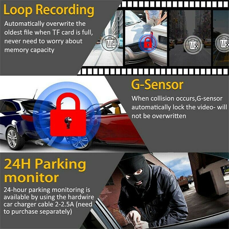 Car Front Windshield DVR Dash Camera Loop Recording ADAS 170° Wide Angle Dashcam