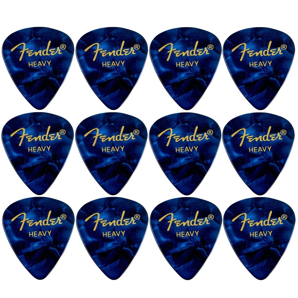Fender Premium Celluloid 351 Shape Guitar Picks, Heavy, Blue Moto, 12-Pack
