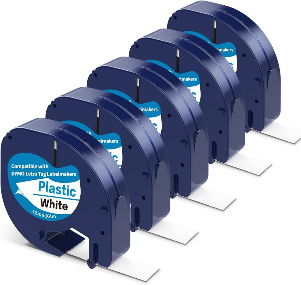5 X Plastic Label Tape Compatible with DYMO Letratag Refills, Replacement for DY