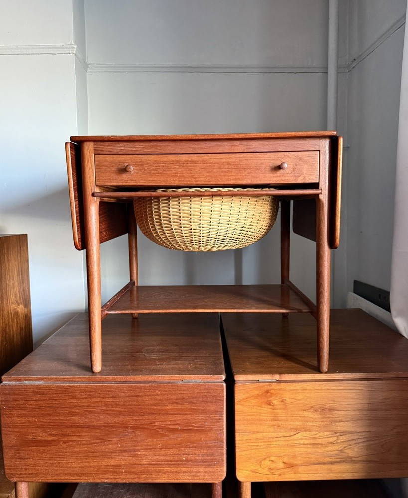 Hans Wegner AT-33 Andreas Tuck Solid Teak Sewing Side Table 1960s Danish AT33
