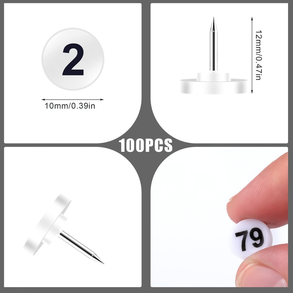 100pcs Numbered Push Pin Tacks, 1-100 Sequential Number Tacks Push Pins Plast...