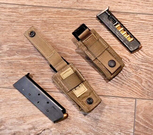 2 Pouch Military 9MM .45 Cal Pistol Mag Clip Ammo USMC FSBE Multi-Tool Coyote
