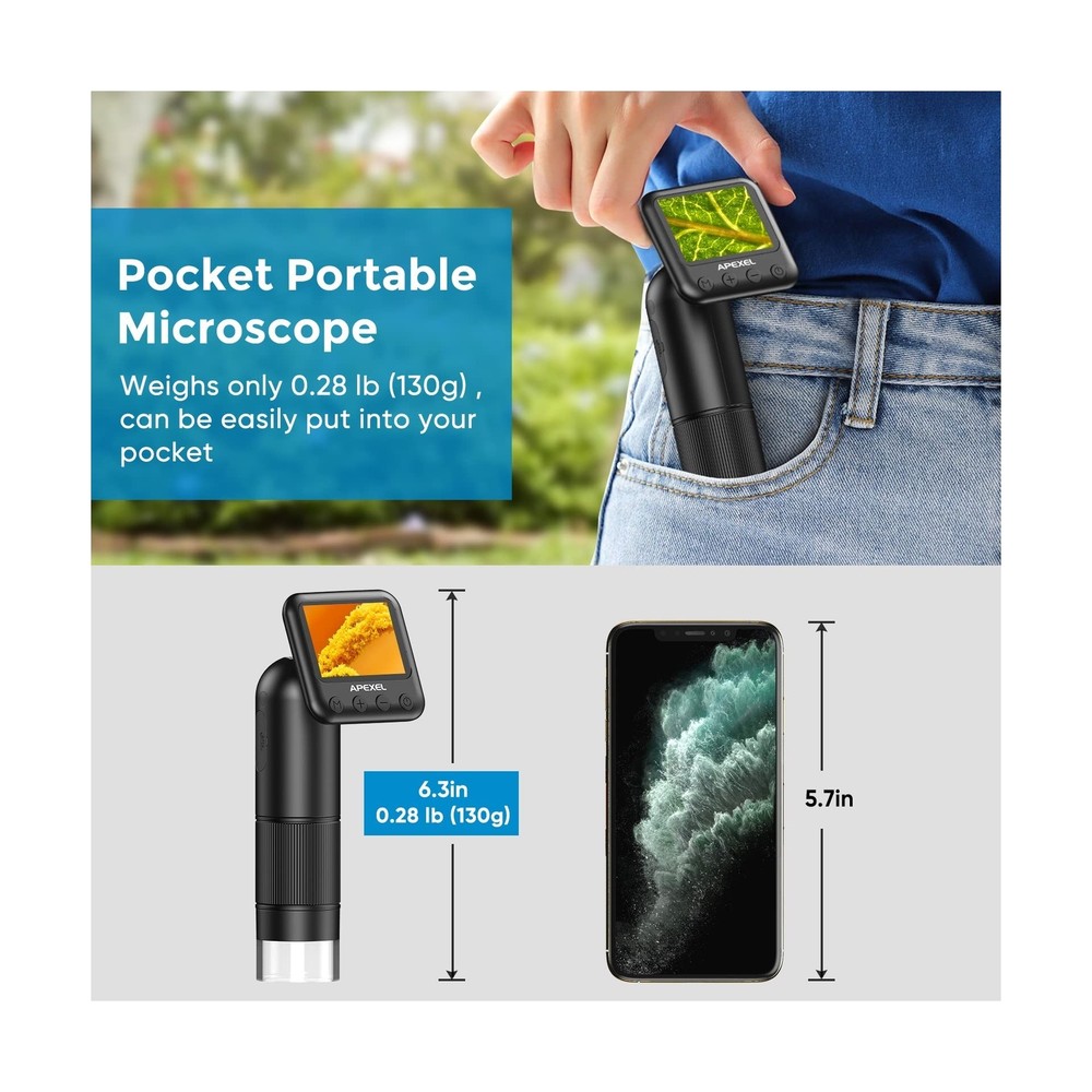 APEXEL Handheld Digital Microscope with 2” LCD Screen, 800X Pocket Portabl