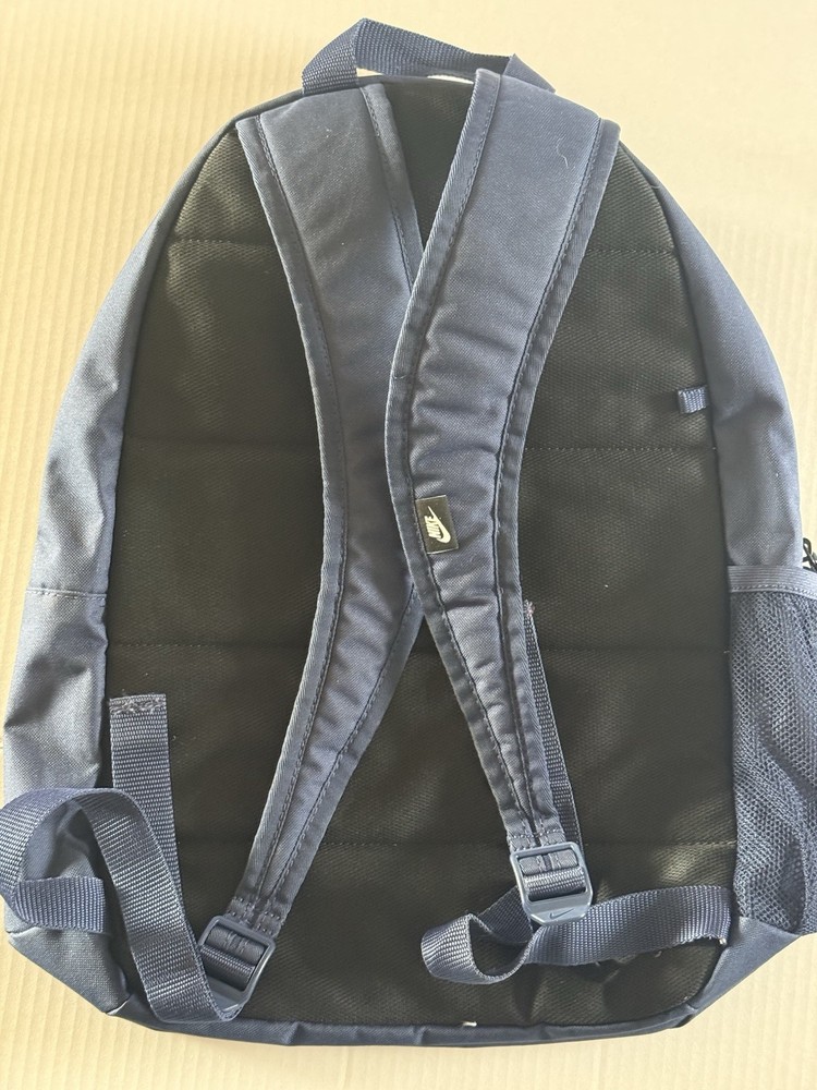 Nike Navy Blue Hiking Backpack Adjustable Straps Side Mesh Pocket Logo Accent