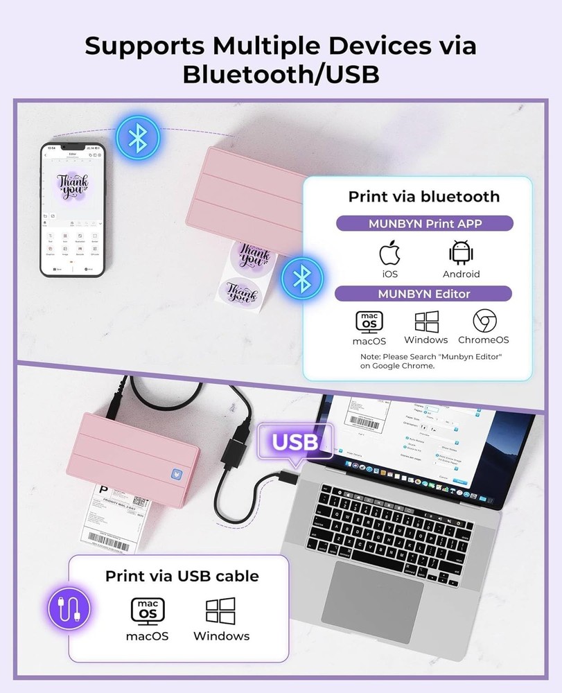 Bluetooth Thermal Label Printer, 130B Wireless 4x6 Shipping Label Printer