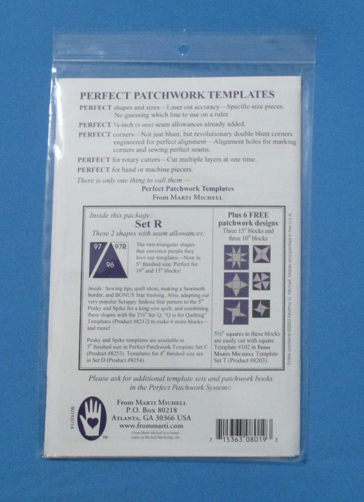 Marti Michell Perfect Patchwork Acrylic Templates Set R with 2 Templates