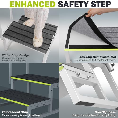 RV Step Stool with Handrail, 2 Step Stool with 1 2 Steps with 1 Handrail