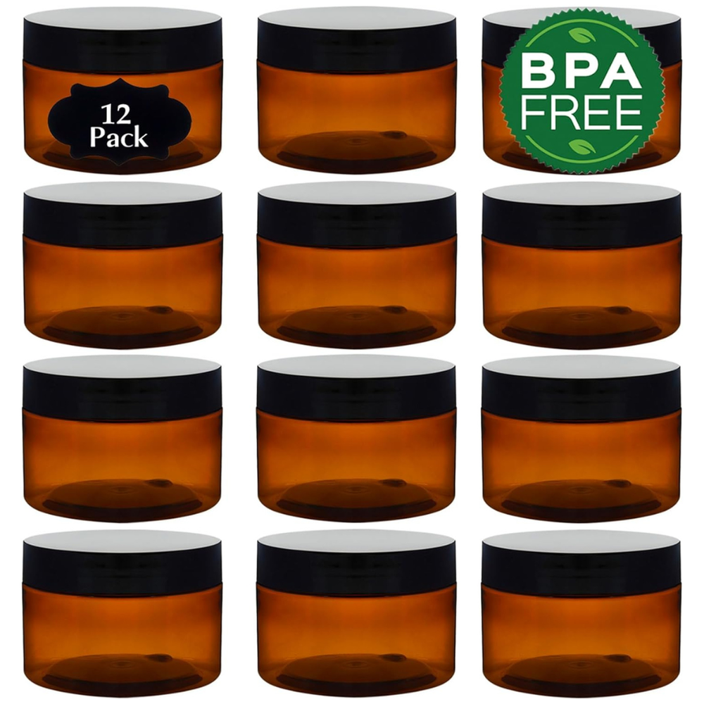 12 Pack 4oz Plastic Jars With Lids And Labels, Amber Plastic Jars Refillable
