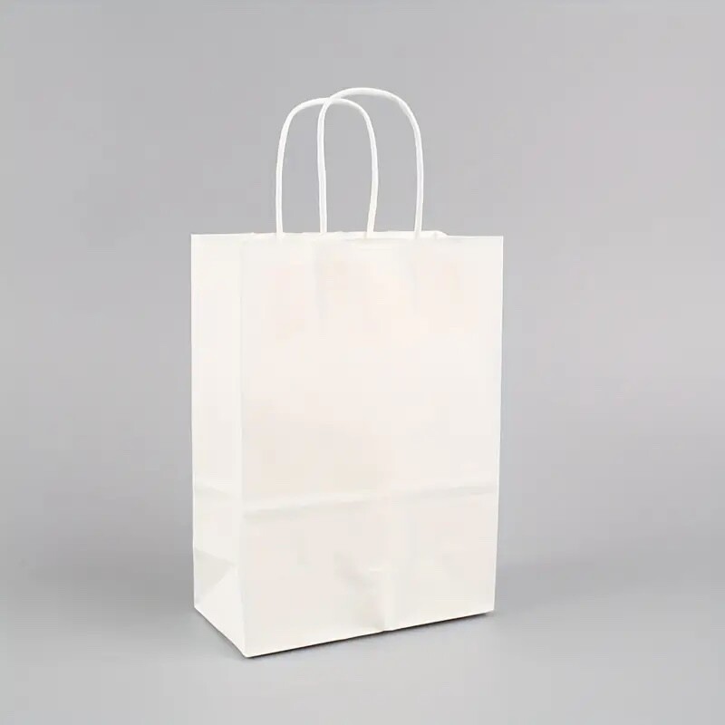 White Kraft Paper Party Shopping Gift Bags with Handles Retail 6.25x3.5x8
