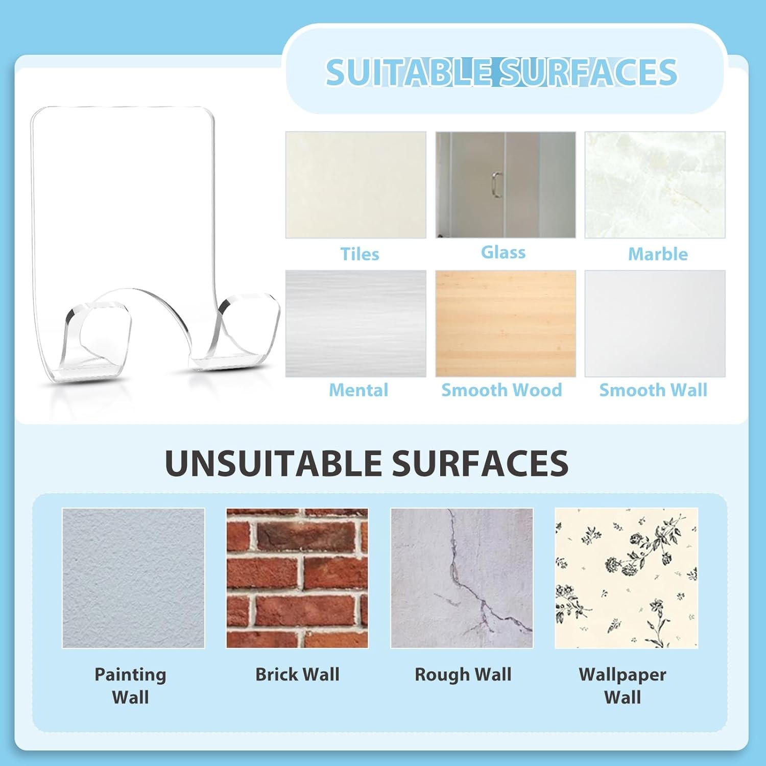 VIS'V Shower Wall Razor Holder, Acrylic Adhesive Razor Hooks for His and Hers, W