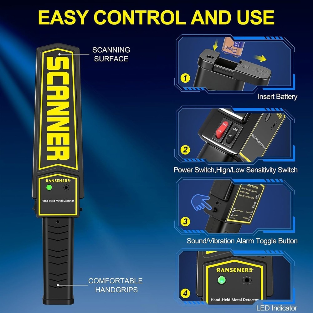 Durable Handheld Metal Detector with Adjustable Sensitivity for Enhanced Safety