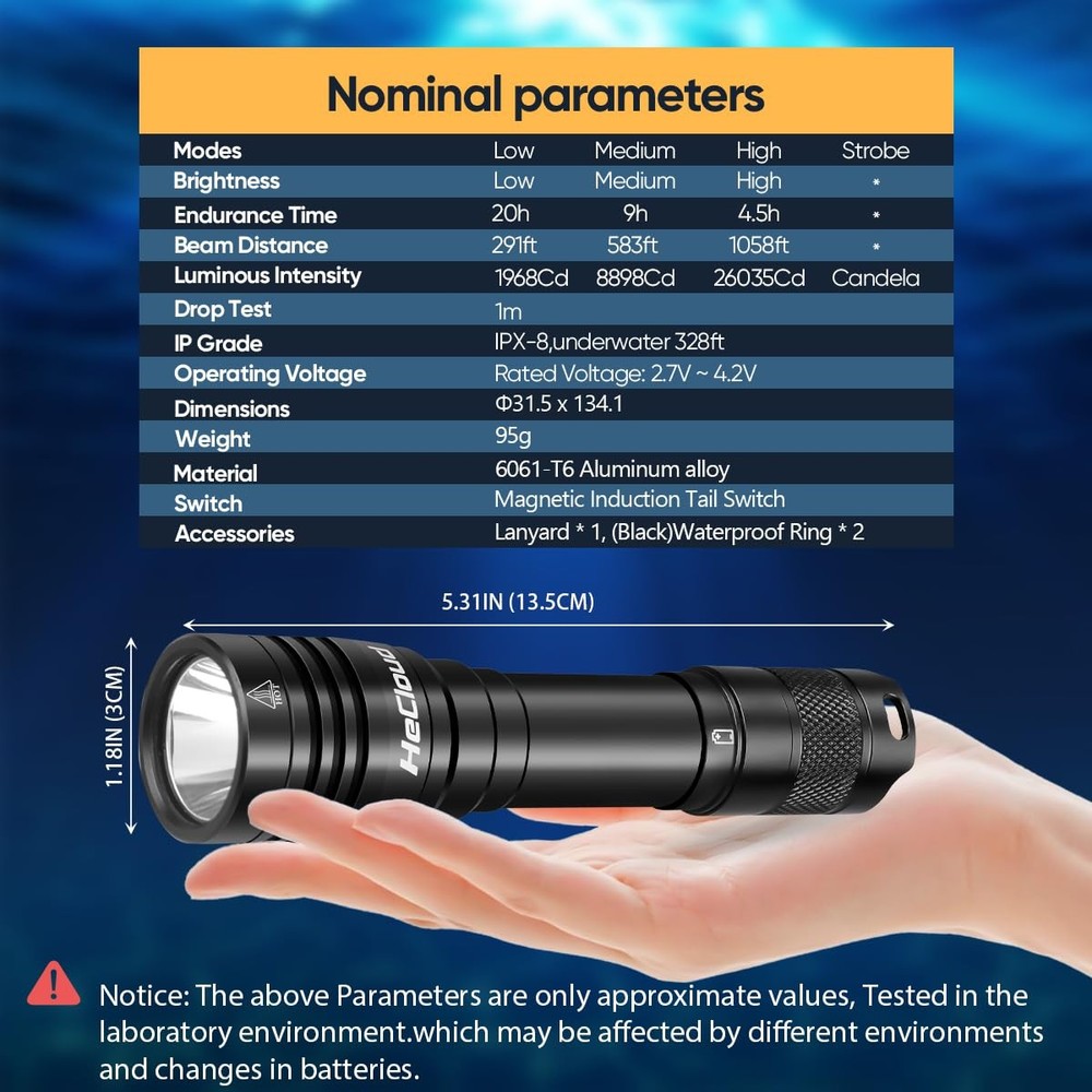 2 Pack Scuba Diving Flashlight with Rechargeable Power Dive Light Torch 3000 ...