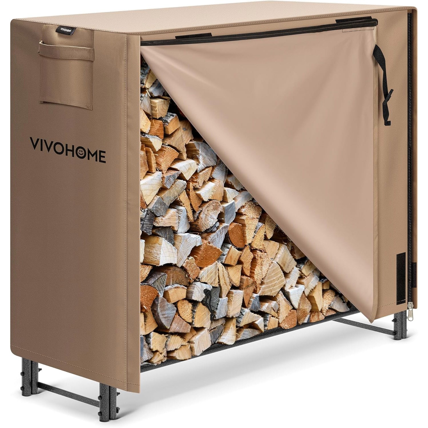 4FT Outdoor Firewood Rack with Cover Heavy Duty Firewood Holder 48''x13.8''x48''