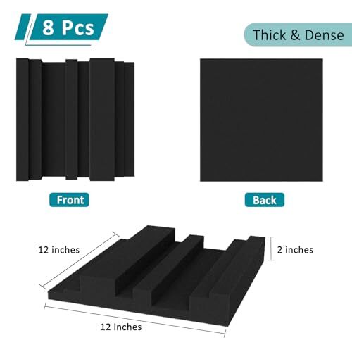 Thick Acoustic Foam Panels in Diffusion Pattern, 12 X 12 2'' Thickness, 8 pcs