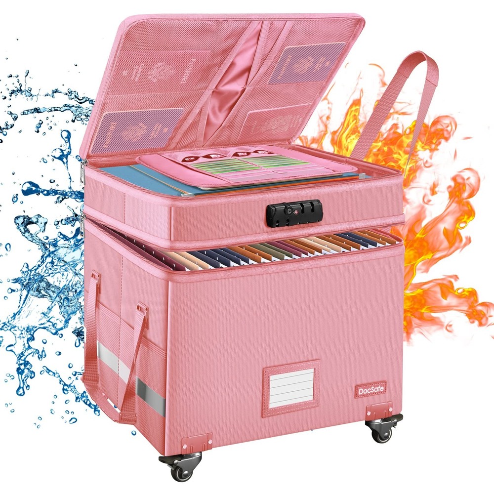 DocSafe File Box with Lock,2-Layer Fireproof Document Box with Wheels,Collaps...