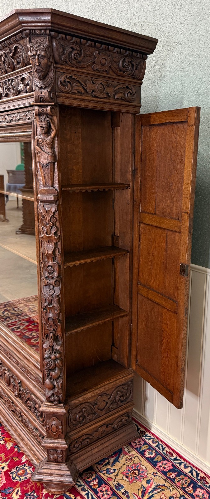 Antique French Renaissance Revival Bookcase Cabinet Side Doors Oak c. 1880s