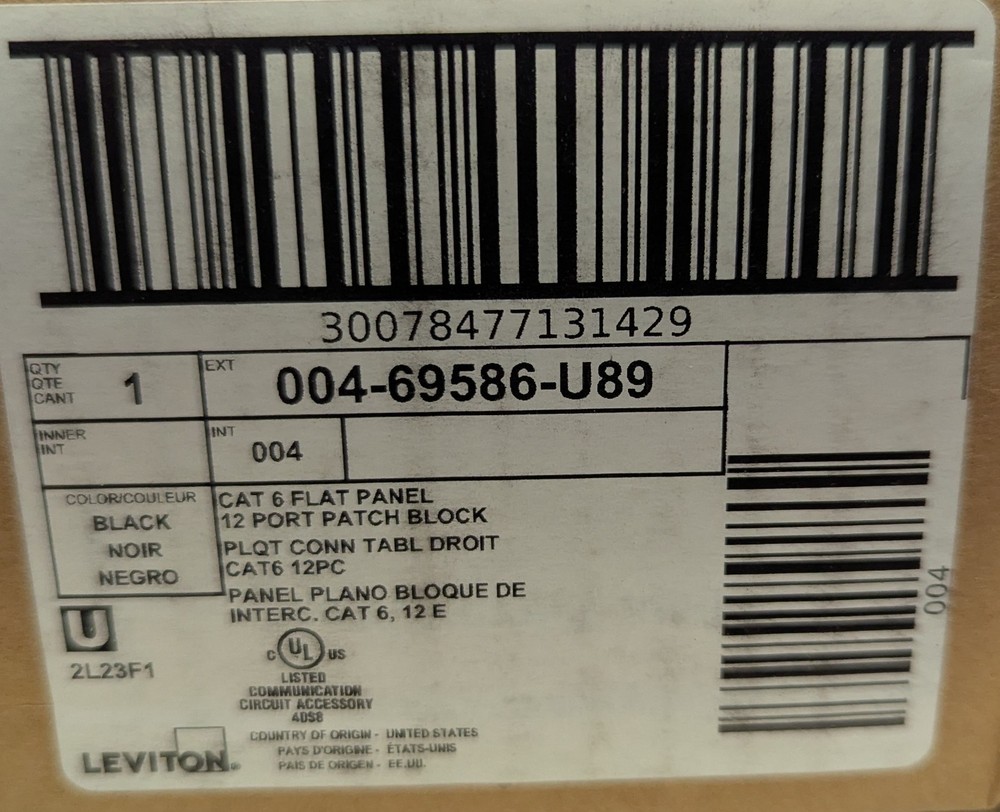 Leviton CAT 6 Flat Panel 12 Port Patch Block 004-69586-U89