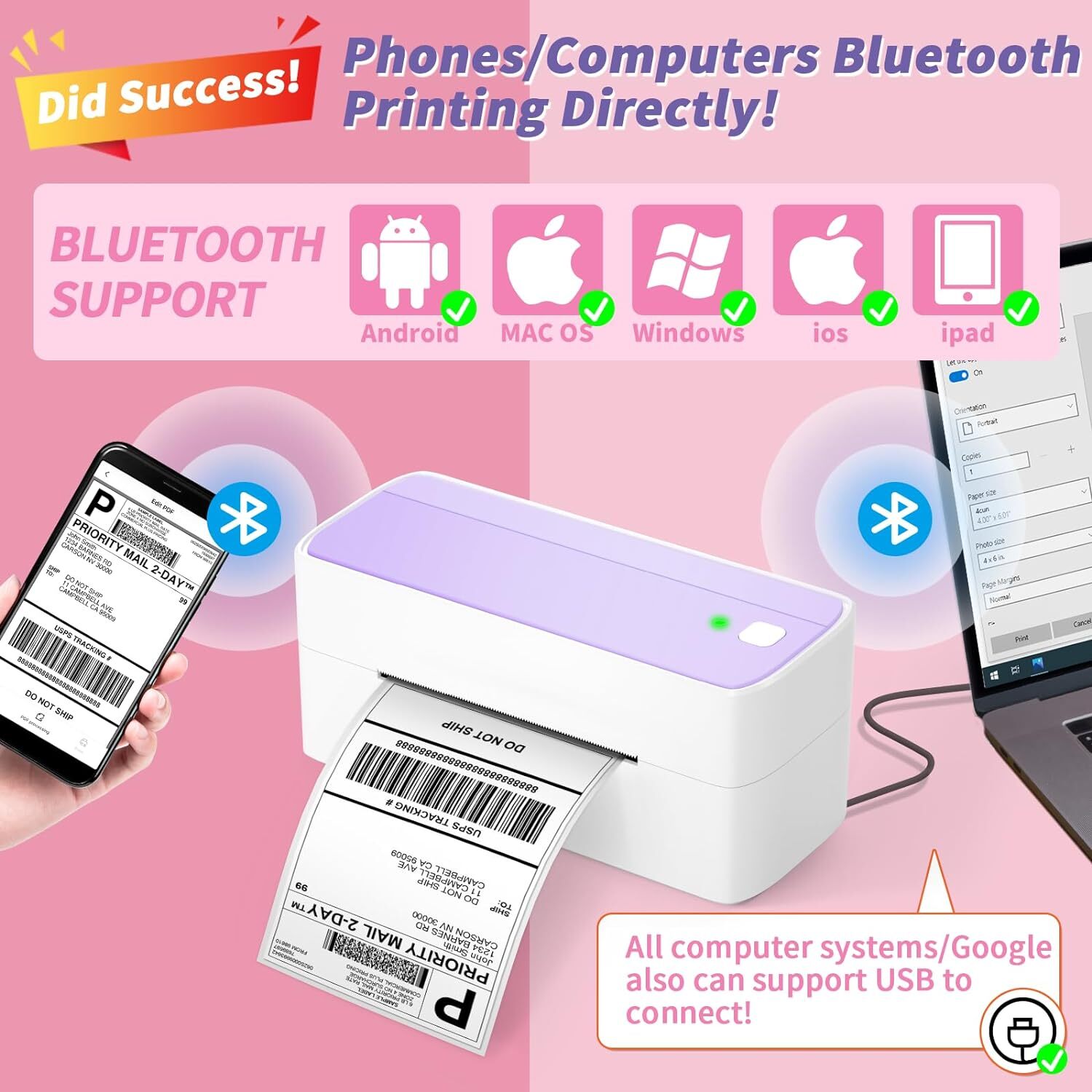 4x6 Bluetooth Thermal Shipping Label Printer for Small Business Package Mail Lot