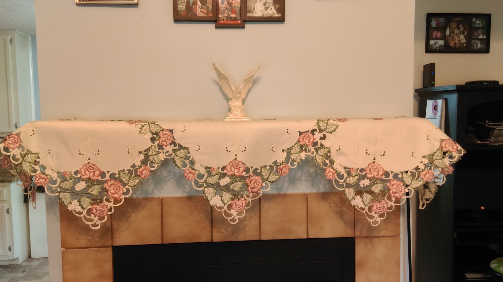 Doily Boutique Table Runner, Doily, Mantel Scarf with Victorian Pink Roses