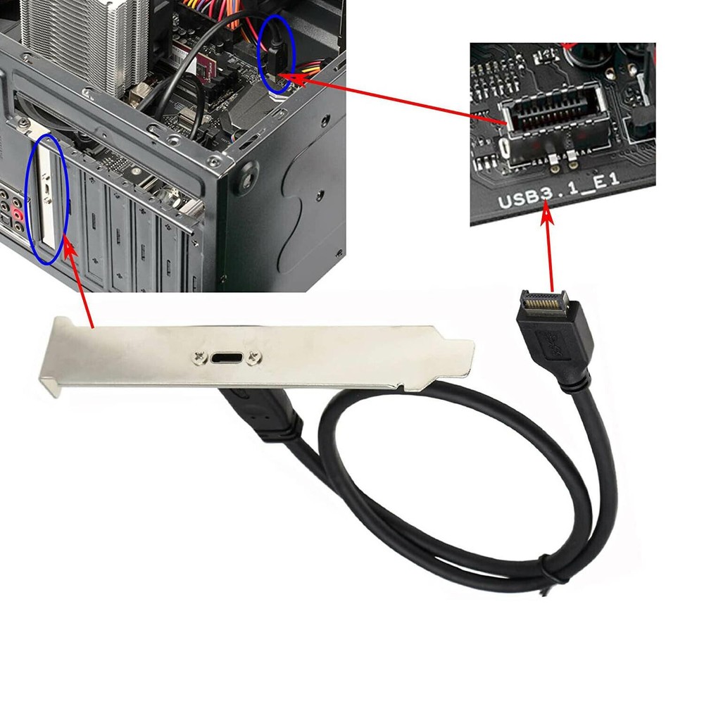 Plastic + Metal Plug & Play Type E PCI-E to Type C Female Cable Extension Wire