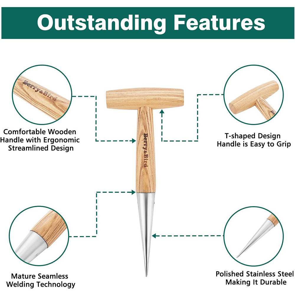 Berry&Bird Hand Dibber Garden Hole Punch Tool for Seeds Bulbs
