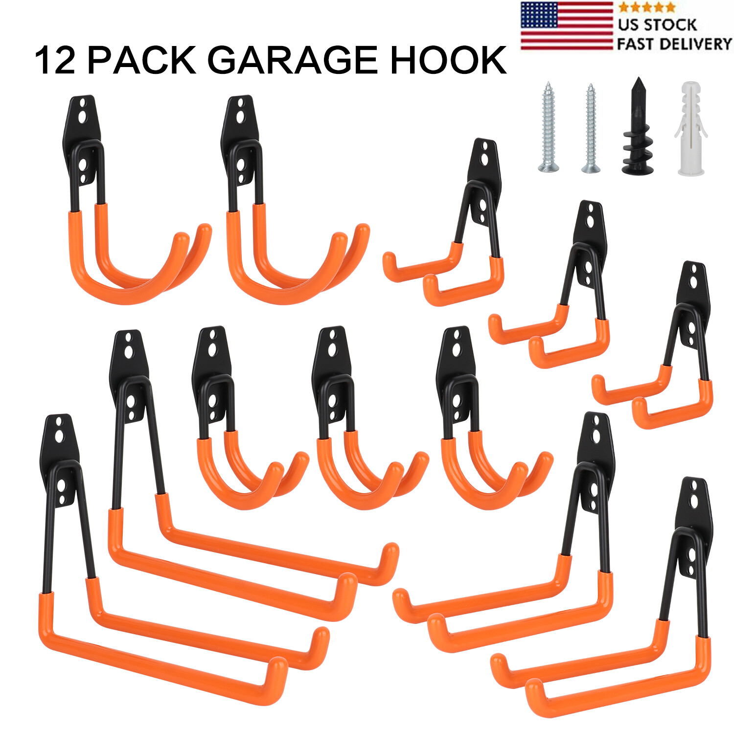 12-Pack Steel Garage Storage Utility Double Hook Wall Organizer for Garden Tools