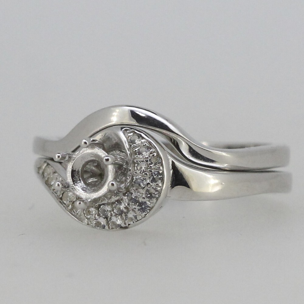 2 Pc Set Sterling Silver Semi Mount Engagement Ring Setting RD 4x4mm White Topaz