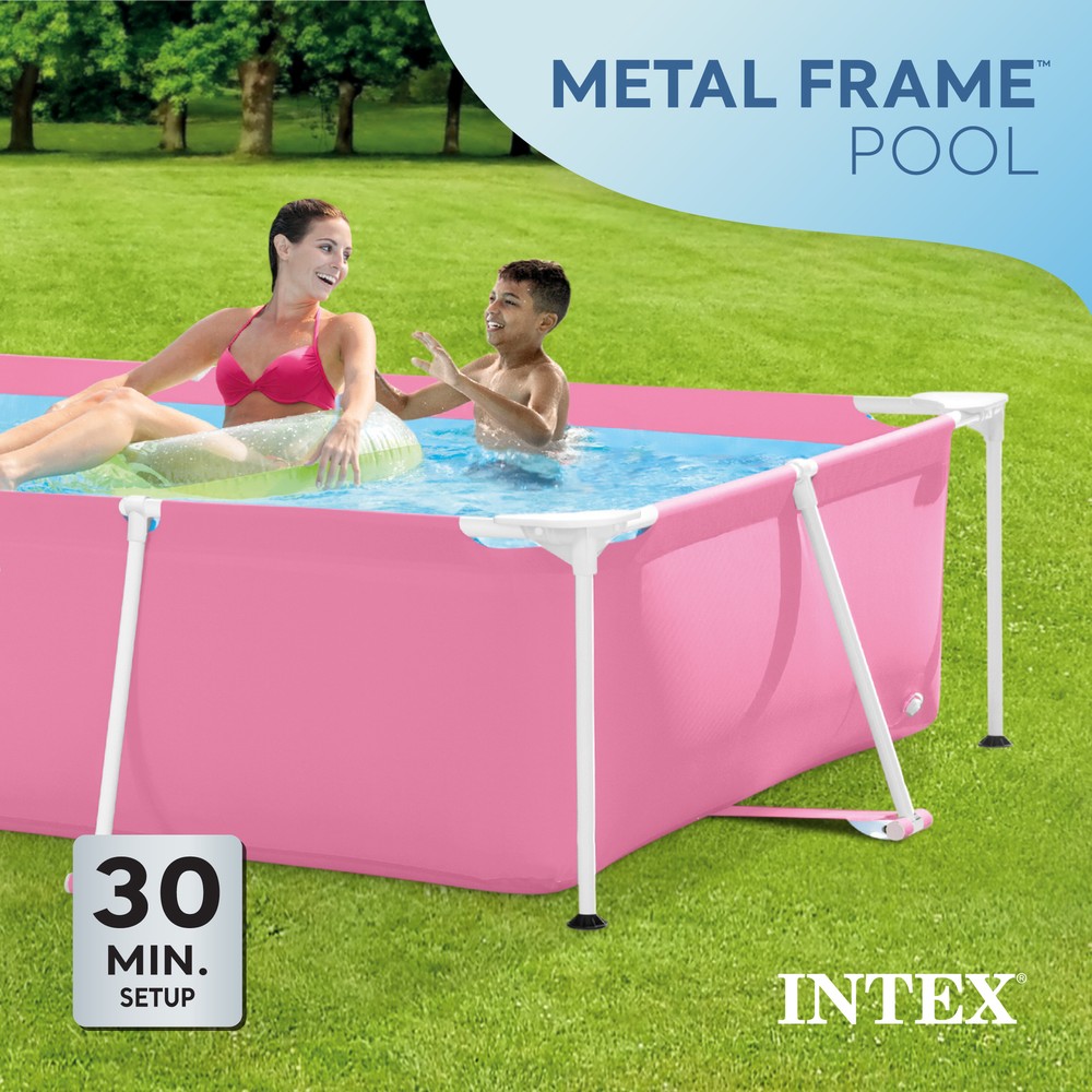 Intex 86" x 23" Rectangular Frame Above Ground Swimming Pool, Pink (Open Box)