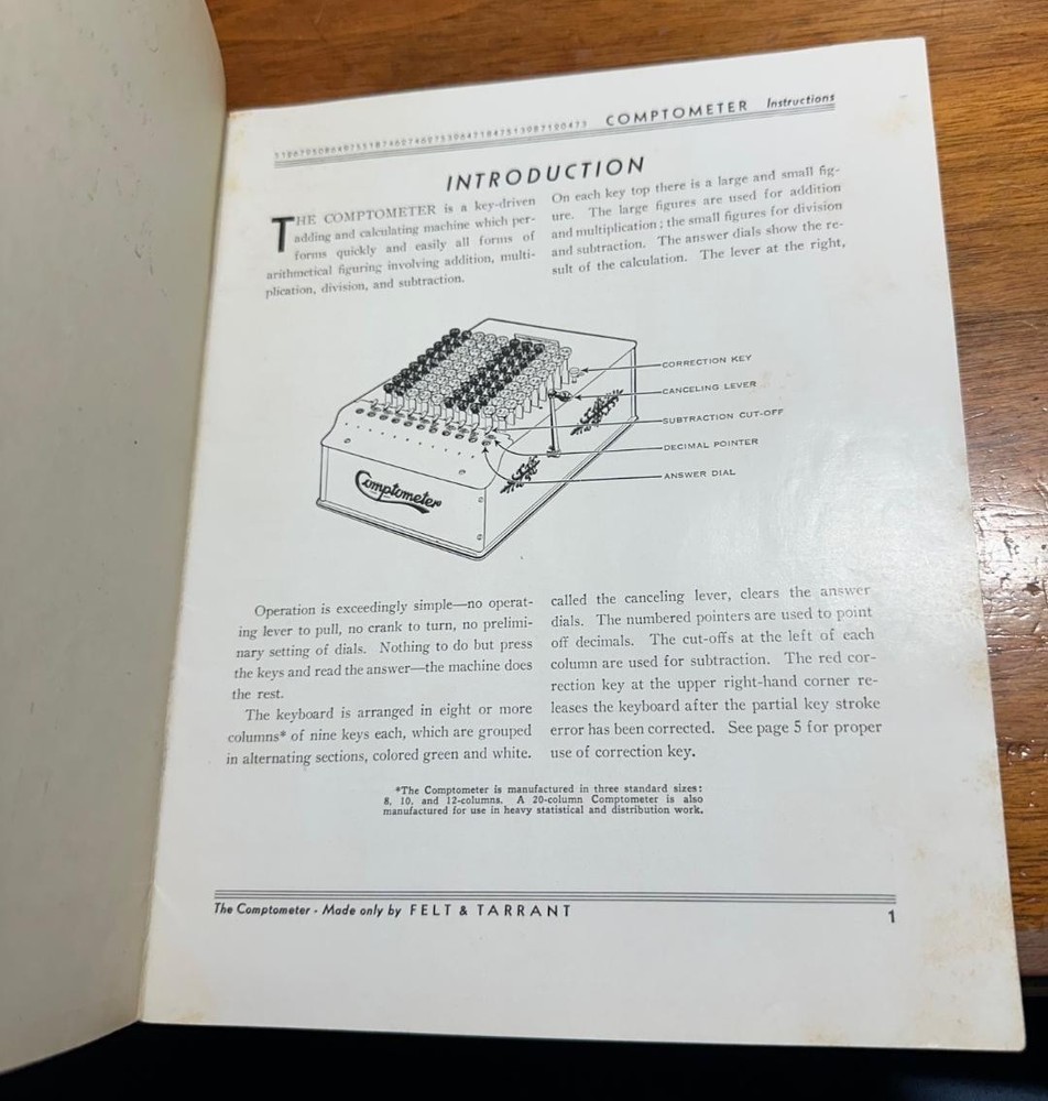 Easy Instructions Operating Controlled Key Comptometer Models 992 & D3-11 Manual