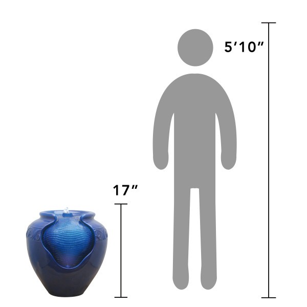 Teamson Home Outdoor Glazed Pot Floor Fountain with LED Lights for Garden, Blue