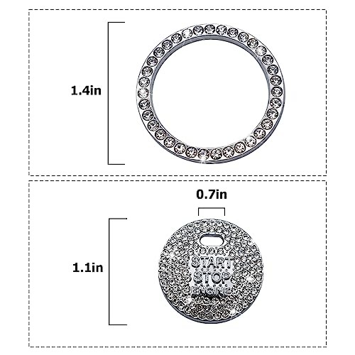 2 Pcs Bling Car Engine Start Stop Button Decorative Ring, With hole White
