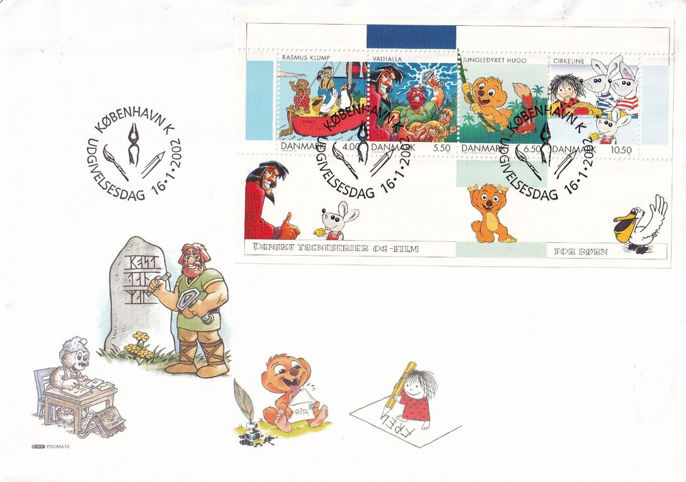 DENMARK 2002 FIRST DAY COVER, COMICS AND CARTOONS