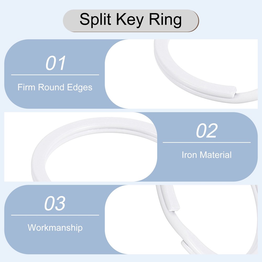 30Pcs Split Keychain Rings, 30mm Round Flat Key Holder Side Push Keyring, White