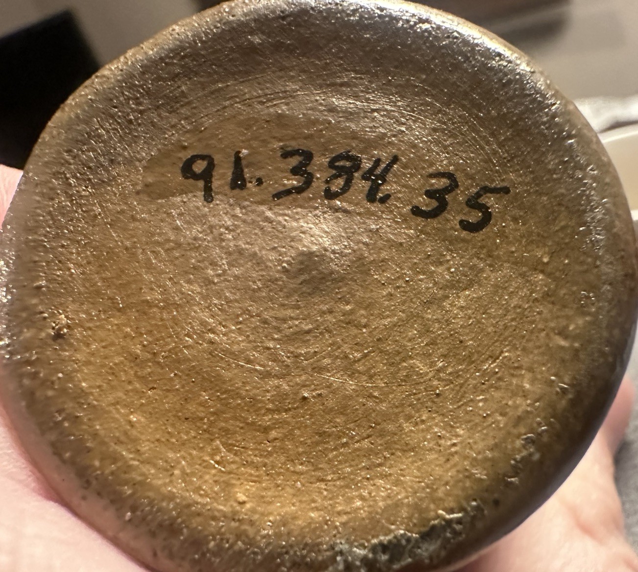 Early Pottery Cylinder Ink Well Bottle, , 3" tall Dark Chocolate Glaze