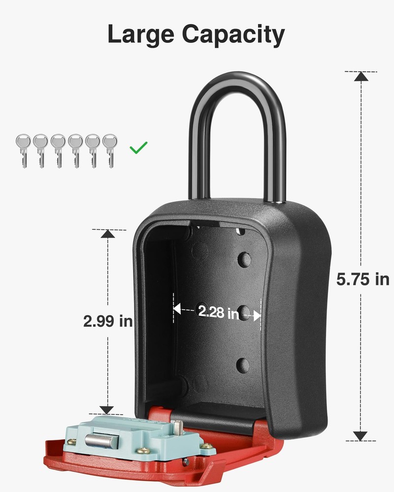 Lock Box Key Wall Mount Portable Combination Resettable Code Red 1 Pack