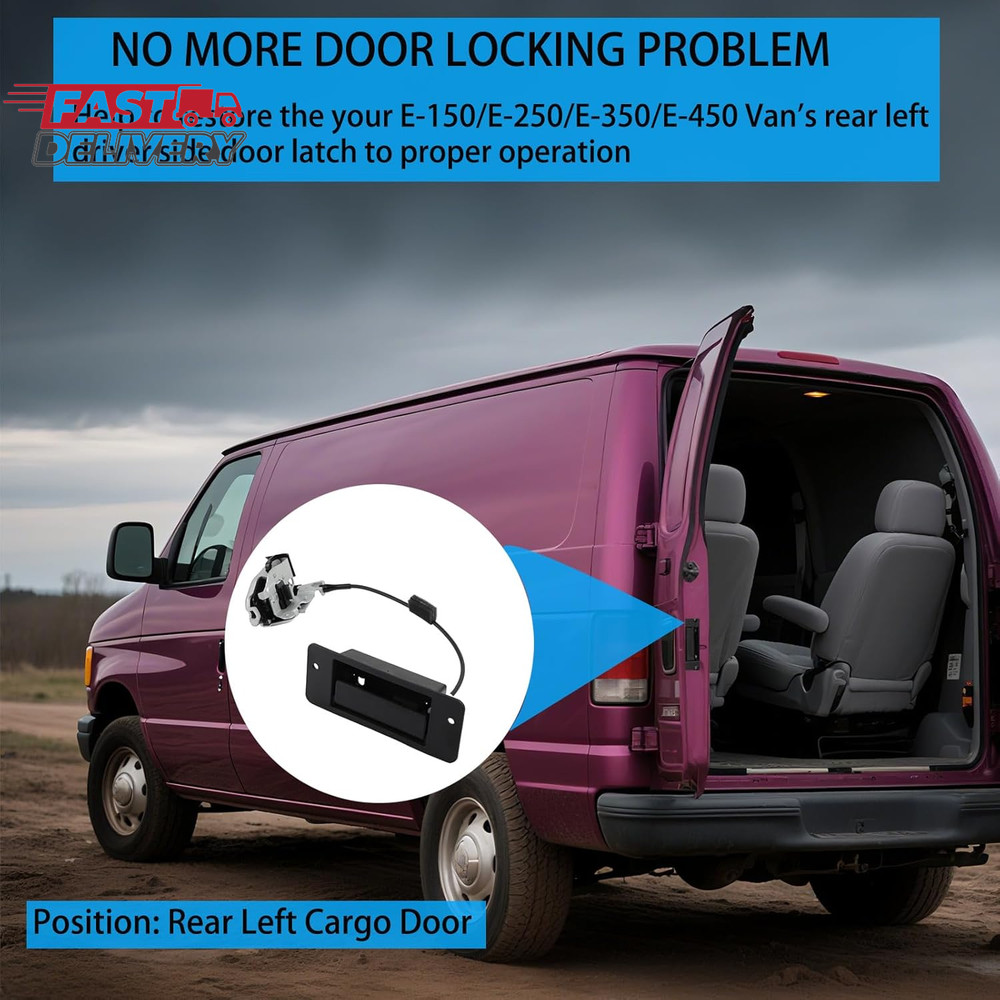Left Driver Side Rear Cargo Door Latch with Handle Compatible with Ford E150 E25