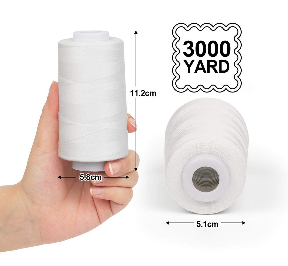 4 x 3000 Yards Serger Thread Spools White Polyester Sewing Thread Overlock Cone