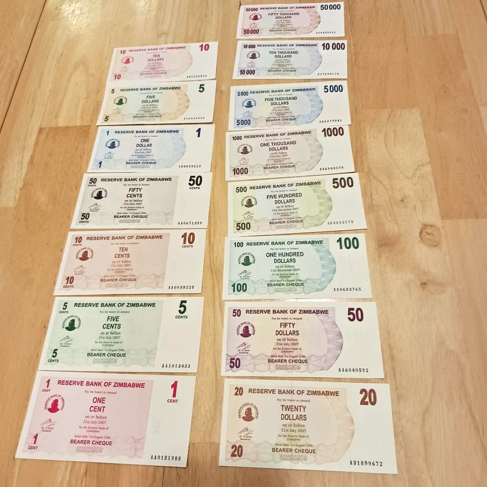 Zimbabwe Uncirculated Bearer Cheque Set. 15 Notes Pick 33 - 47