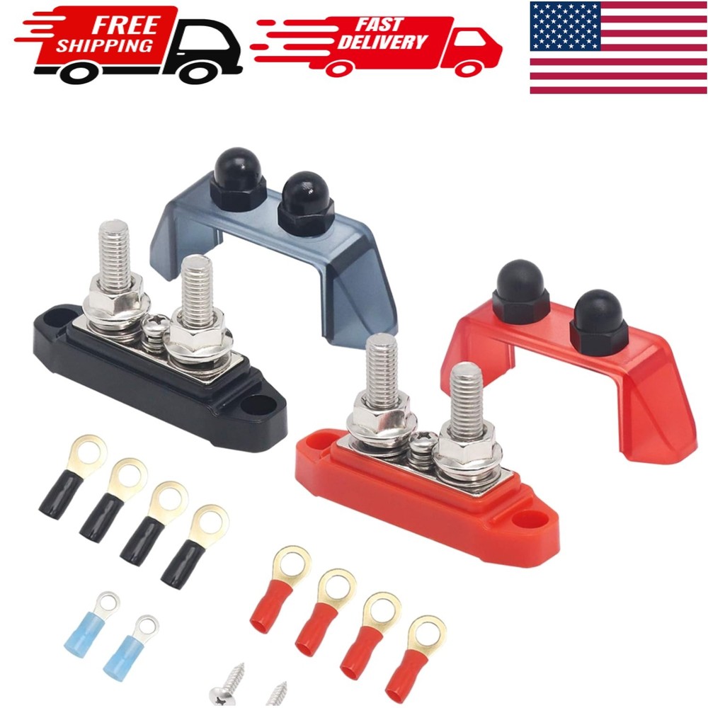Compact Dual Stud Screw Terminal Block - Red & Black Power Distribution Solution