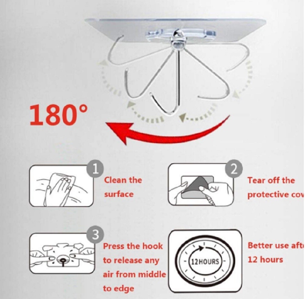 24 Pcs Adhesive Sticky Hooks Heavy Duty Wall Hooks Hangers Seamless Transparent