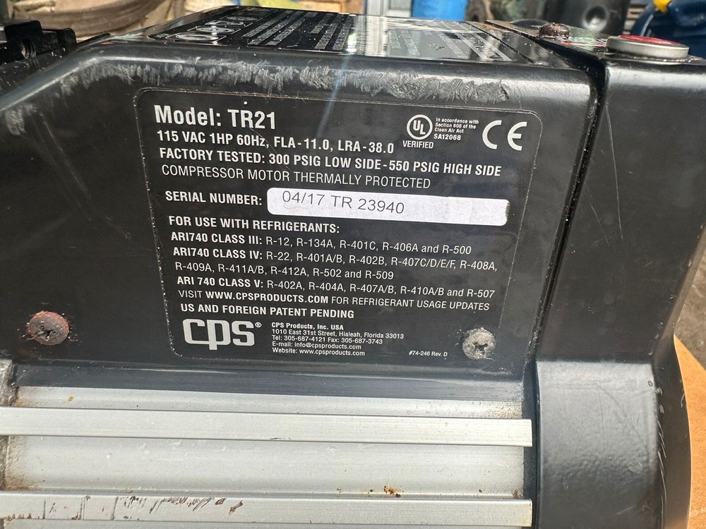 CPS REFRIGERANT RECOVERY SYSTEM MODEL TR21