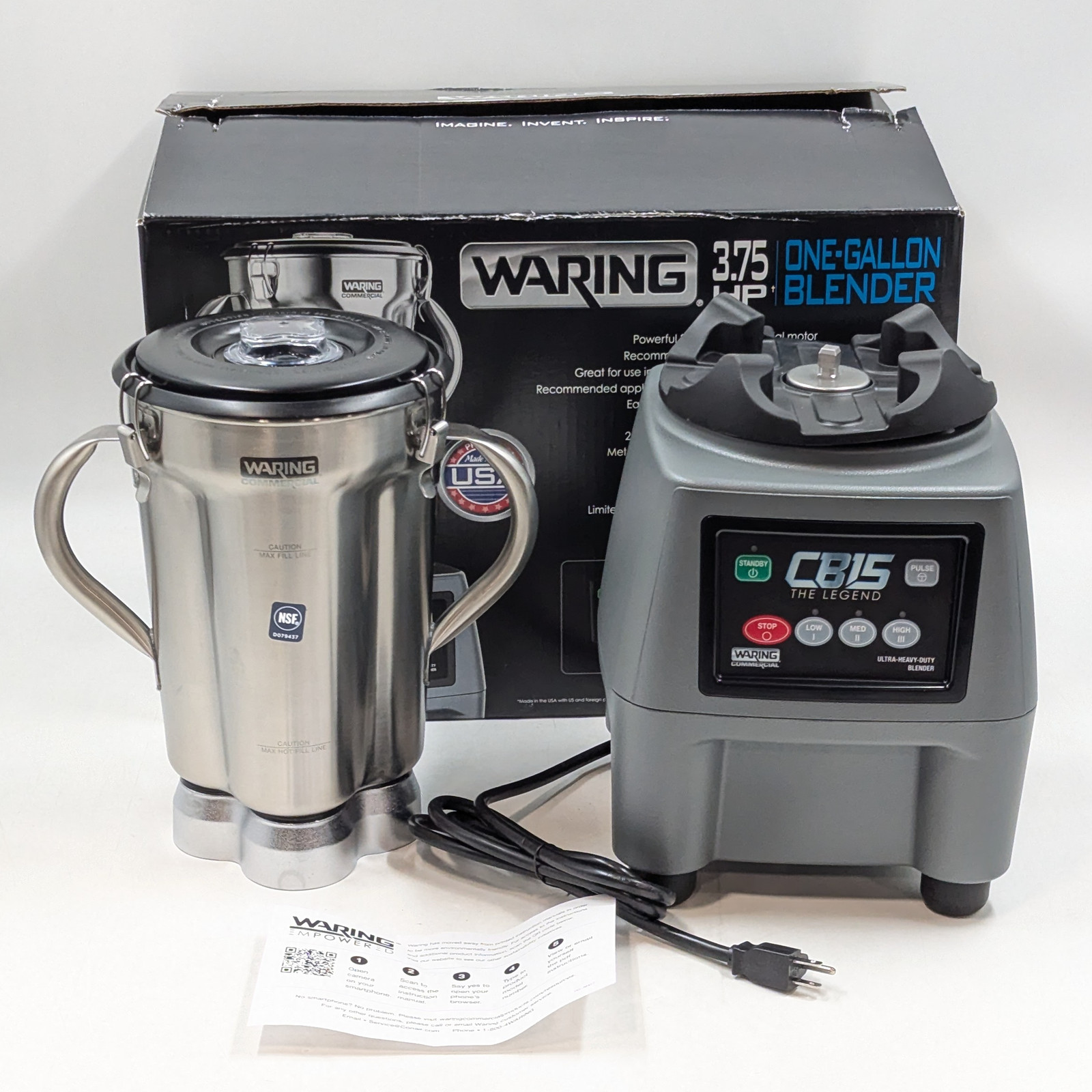 Waring CB15 Heavy Duty One Gallon 3.75HP 3-Speed Commercial Blender