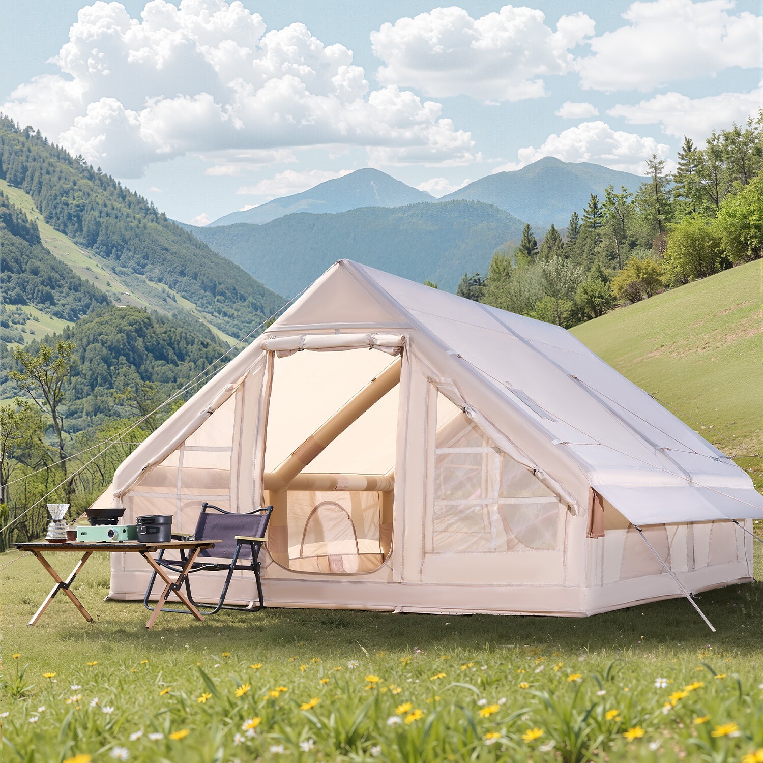 Inflatable Tents for 3-12 Person Camping Tent Blow Up Tent w/ Pump & Stove Jack