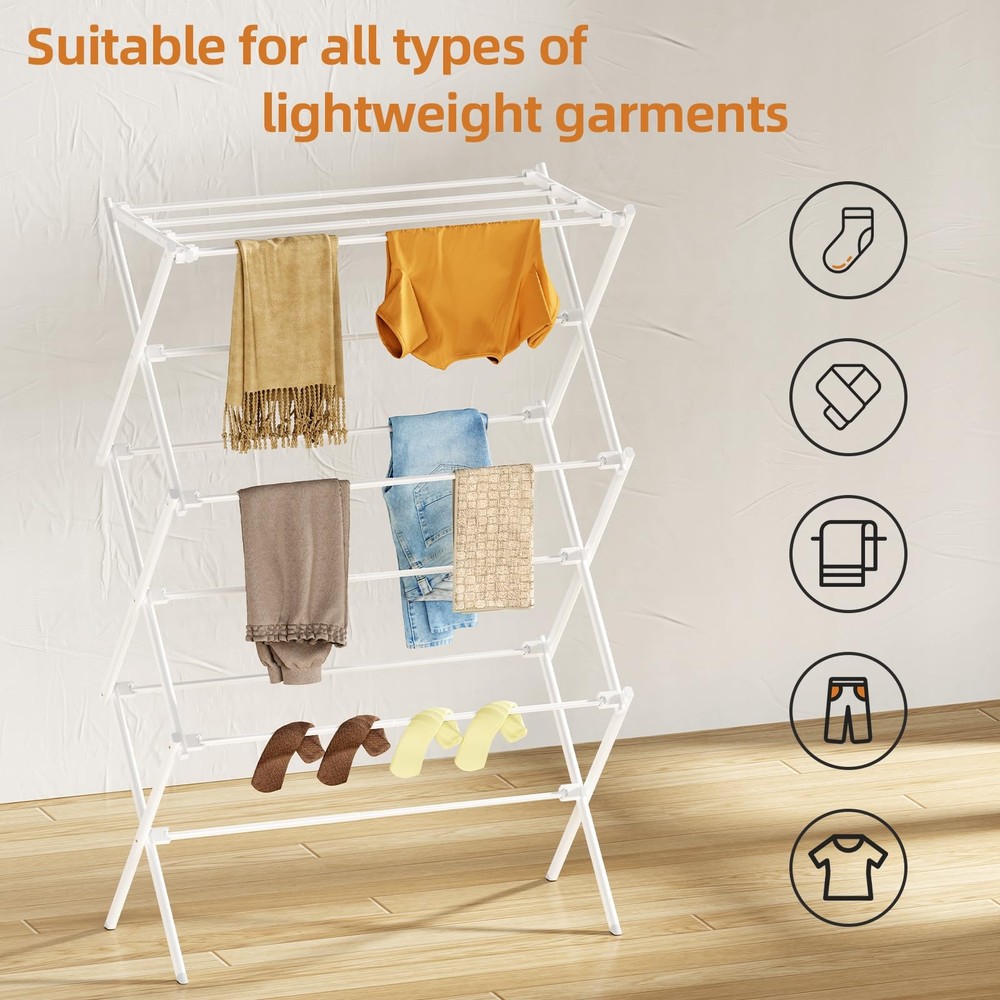 Drying Rack Clothing, 3-Tier Clothes Drying Rack Foldable, Antirust Laundry D...