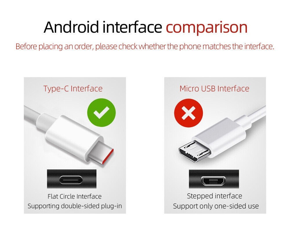 Universal USB Type-C Fast Charging Cable for Samsung Galaxy /Android Phone White