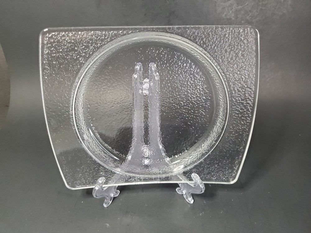 Art Deco Textured Rectangular Glass With Circular Tray Plate