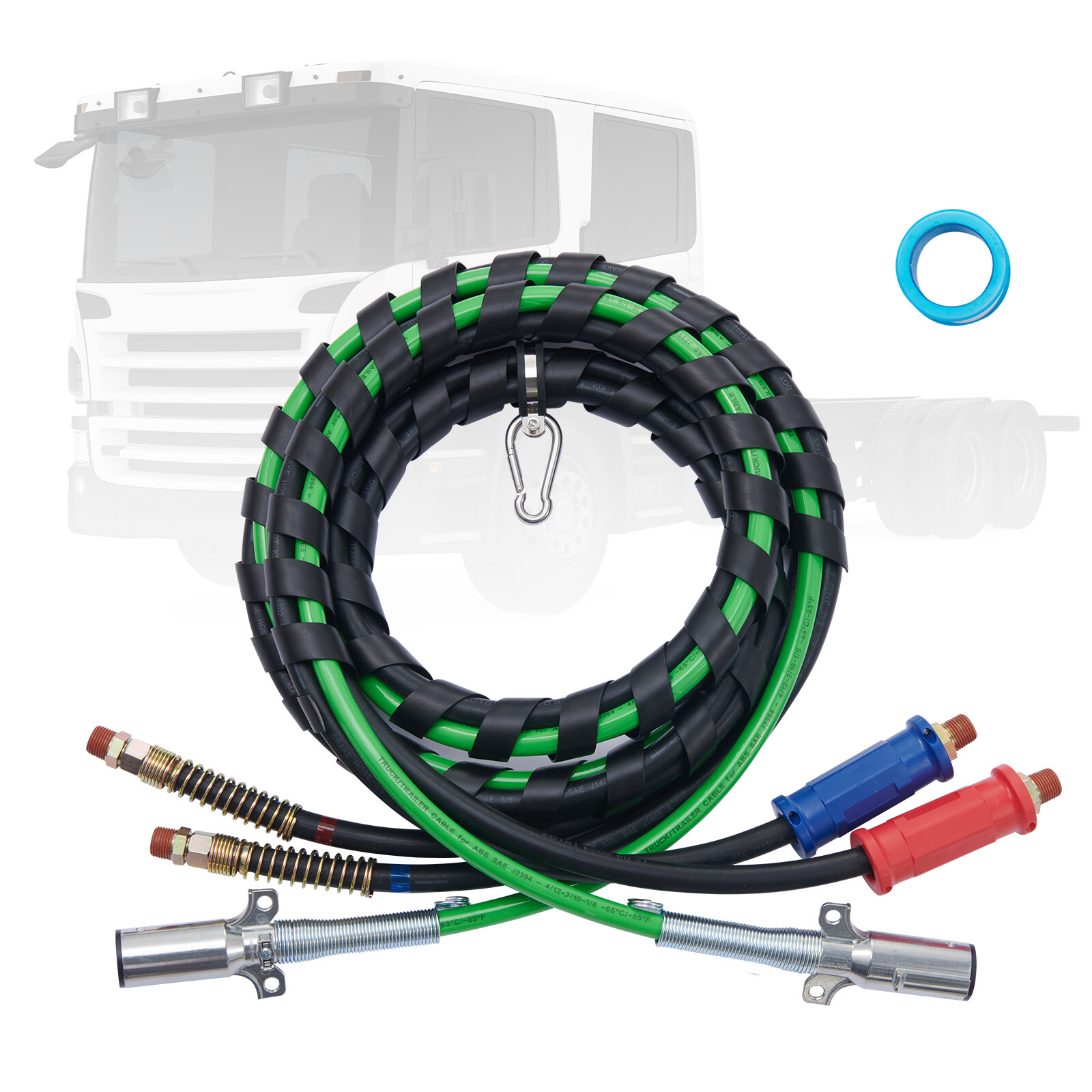 VEVOR 12FT Semi Truck Air Lines Kit 3-in-1 Air Hoses & 7-Way Plug ABS Power Line