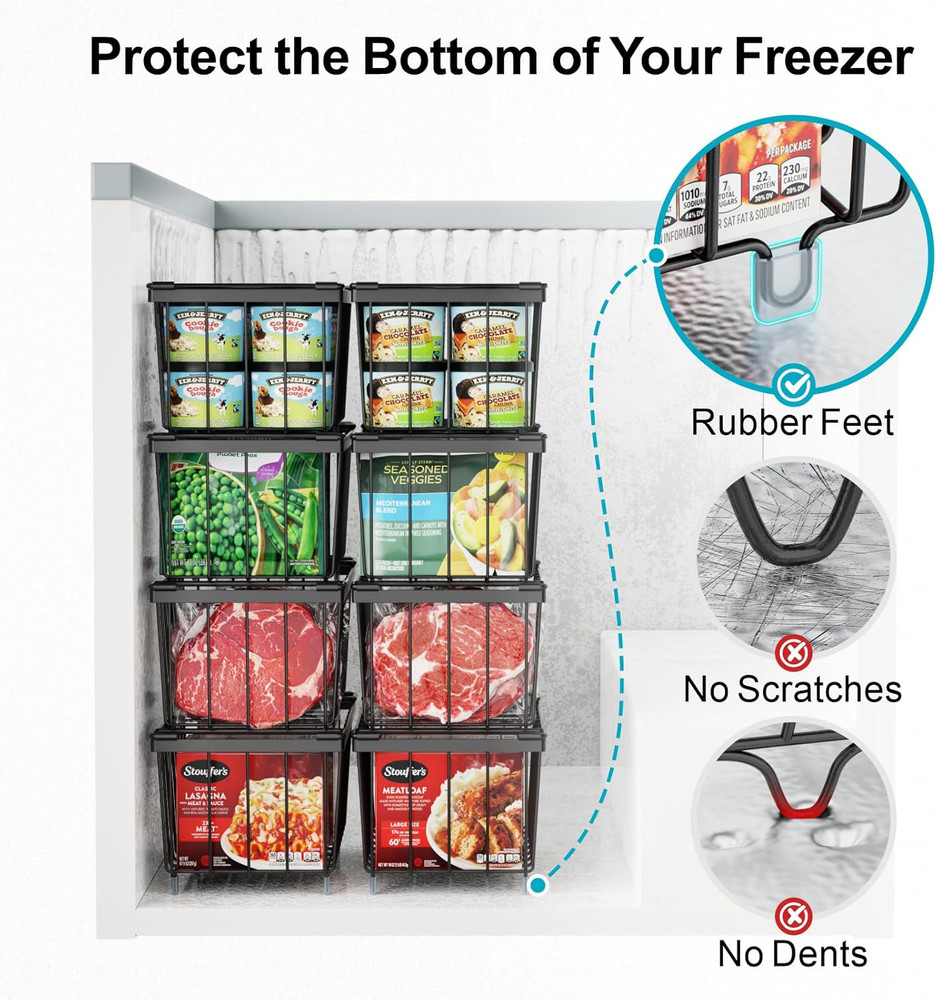 Deep Freezer Organizer Bins, 5 Pack Chest Freezer Baskets for 7 Cu.Ft, Stackable