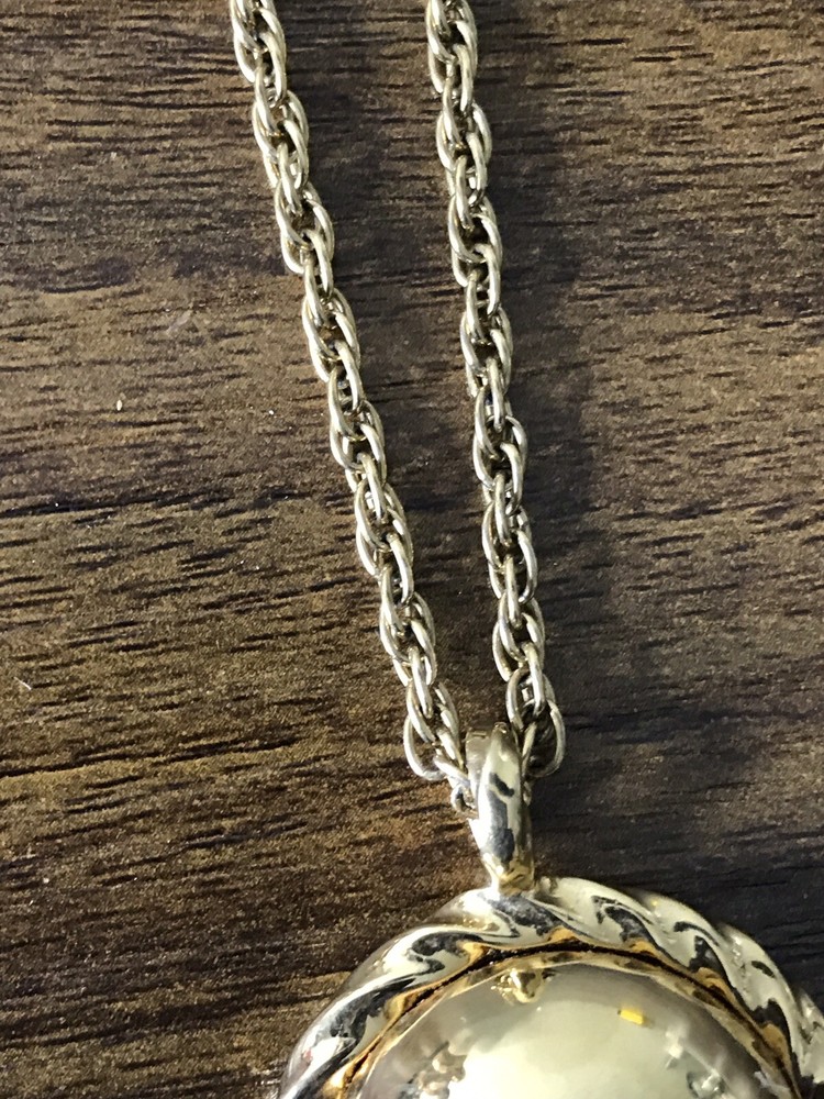 Monet Gold tone Necklace with round Pattern Pendant