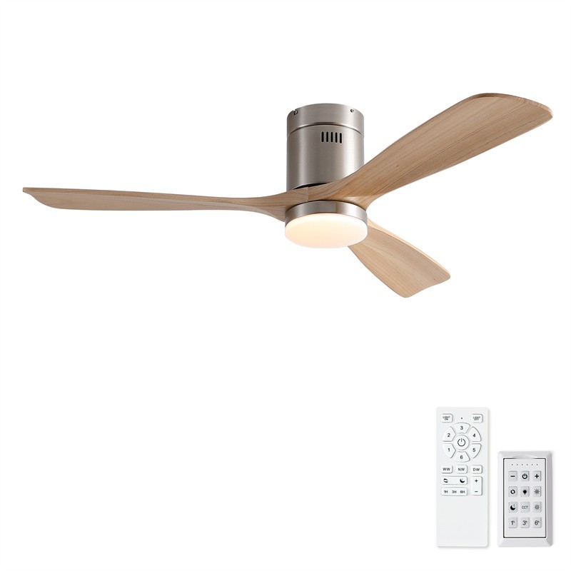 52" Modern Flush Mount Solid Wood Ceiling Fan Reversible w/Wall Switch/Remote